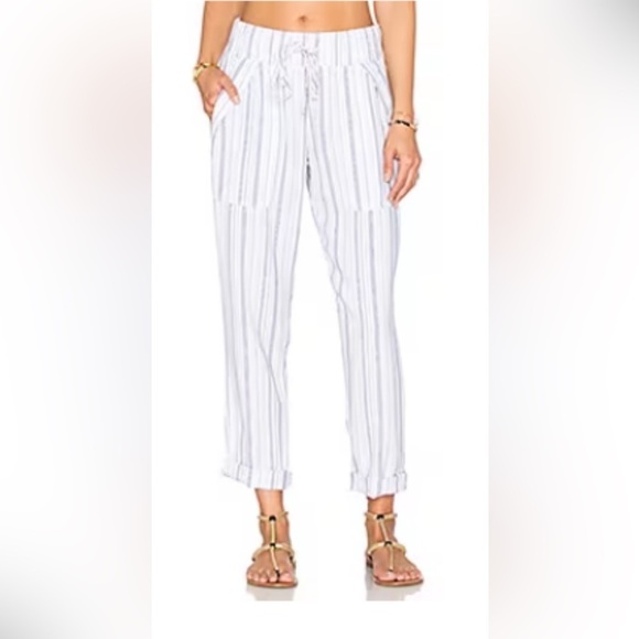 Bella Dahl Linen Blend Folded Pocket Pant in Navy and White Stripes Medium NWT - Picture 2 of 11